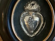 19th Century French Religious Framed Silver  Flaming Sacred Heart C1880 picture