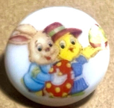 Adorable Glass Button w Decal EASTER RABBIT & CHICK w EGGS 7/8” picture
