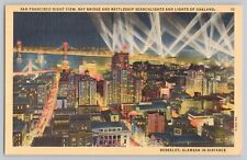 SAN FRANCISCO NIGHT VIEW Battleship Searchlight Bay Bridge BERKELEY ALAMEDA picture