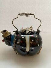 Unique Antique Vintage Black Teapot Hand painted Clown Metal Handle Rare picture