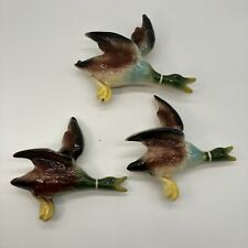 VINTAGE FLYING MALLARD WALL DUCK PLAQUE SET WALL POCKETS picture