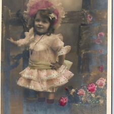 c1900s French Adorable Little Girl RPPC Hand Colored Cute Kid Real Photo PC A135 picture