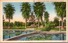 Vtg 1930's Park Scene In Southern California Los Angeles CA Linen Postcard picture