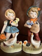 2 Vintage Granny Core Flambro Collectors Choice Series Boy & Girl with Geese picture