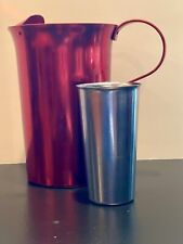 Vintage MCM  Flamingo By Nasco Red Aluminum Pitcher & Lilac Tumbler - Italy picture