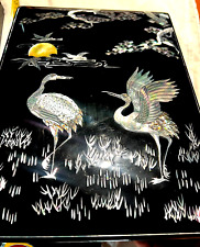 Antique Chinese Mother of Pearl Inlay Black Lacquer Wooden Large Jewelry Box picture