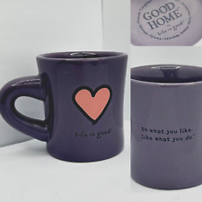 GOOD HOME MUG by Life is Good Purple Coffee Tea Mug With Pink Heart Double Sided picture