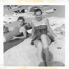 A DAY AT THE BEACH Vintage FOUND PHOTO Black And White Snapshot ORIGINAL 37 52 H picture