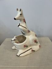 Vintage Adorable Mama & Baby Kangaroo Ceramic Planter Floral Print Hand Painted picture