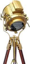 Antique Nautical Brass Spotlight Searchlight With Wooden Tripod Stand For Decor picture
