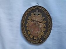 Antique French Oval Reliquary  Sacred Heart Wall Hanging 19th Century picture