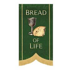 Old World Design Bread of Life Fringed Inspirational Church Banner  5 Ft picture