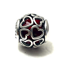 New Pandora Encased in Love Cerise Red Crystal Hearts Charm w/pouch Valentine picture