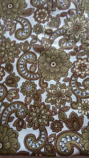 VINTAGE 1960'S 70'S BROWN&NUDE FLORAL BARKCLOTH FABRIC 4.68 MTR X 1.2 MTR UNUSED picture