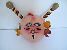 Vintage Mexican Folk Art Coconut Shell Mask Hand Painted Face with Baton's picture