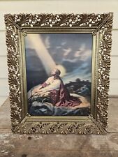 Vintage Jesus Praying In The Garden of Gethsemane 3D Holographic Framed Picture picture