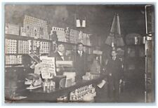 1910 Business Shop Interior View Cans Broom Workers Kent OH RPPC Photo Postcard picture