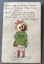 Hand Made & Colored Card of Nursery Rhyme with Button Face 1910 Vintage Postcard picture