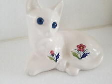 Elpa Alcobaca Portugal Ceramic Cat Glass Blue Eyes Hand Painted Floral Design picture