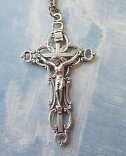 GORGEOUS ornate Catholic CRUCIFIX Pendant/Necklace~Stainless Steel chain~Italy~ picture