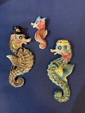 Vintage Seahorse Family PY Anthropomorphic Rhinestone Ceramic Wall Hanging Japan picture