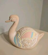 Vintage Pink Ceramic Swan Figure Small Pastel Bird Figurine picture