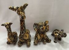 LOT OF 4 LaVie Animal Print Ceramic Mama And Baby Giraffes And Elephants picture
