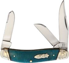 Blue Bone Handle Sowbelly Stockman Pocket Knife w/ Sawcut Jigging by Rough Rider picture