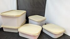 Set of 5 Tupperware Square Modular Mates 5,  8, 11, & 18 Cups with Tan Lids picture