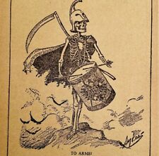 1914 WW1 Print To Arms Skeleton Soldier Drums Art Antique Military Collectible picture