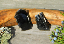 Black Obsidian Set of Two Natural Rough Volcanic Glass for Lapidary Collection picture