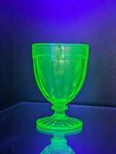 Anchor Hocking Pillar Optic Green Cordial Glass 3 1/8” Uranium Vaseline picture