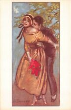 Artwork Postcard Man Kissing Woman's Neck Red Roses Garden~124251 picture