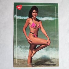 Vintage Beach Bikini Girl Postcard 1980s Risque Brunette Model Ocean Scene Pinup picture