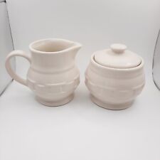 Longaberger Woven Traditions Pottery IVORY Sugar & Creamer Set USA Excellent picture