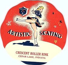 Vintage 1940s Crescent Roller Skating Rink Sticker Decal Label Cedar Lake IN r1 picture