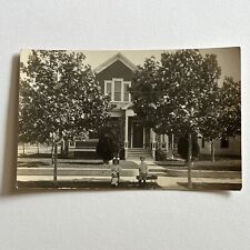 Antique RPPC Real Photograph Postcard Children In Front Of House Girl Doll Boy picture