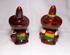 Vintage MEXICAN SIESTA Men's Sombrero Salt and Pepper Shakers Set Redware picture