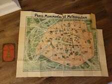 RARE ca 1918 WWI Guide Fold-Out Illustrated MAP PARIS Monuments & Metropolitan picture