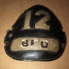 ANTIQUE “BFD” 12 FIREMAN HELMET LEATHER FRONT BADGE SHIELD FIREFIGHTER FIRE DEPT picture