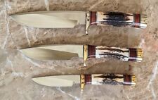 Custom Handmade D2 Steel Blade Stag Horn Handle trapper knives lot of 3 picture