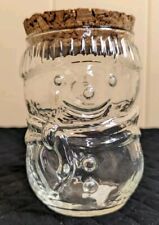 Vintage 80’s Clear Glass Snowman 5” Canister Jar with Cork Lid Holiday Christmas picture