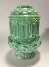L.E. Smith Jade Green Carnival Fairy Lamp Moon & Stars Vintage Glass 6.5