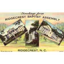 Linen Postcard - Greetings from Ridgecrest Baptist Assembly - Ridgecrest,N.C. picture