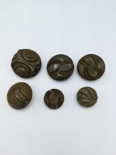 Vintage Chunky Large Carved Bakelite Button Green Swirl Lot of 6 picture