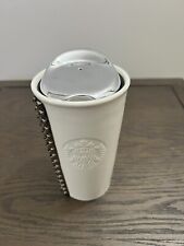 Starbucks 2014 White Ceramic Silver Studded 10oz Travel Tumbler Coffee Mug w/Lid picture