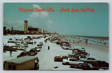 Daytona Beach Florida FL Classic Vehicles Parked In The Sand By Ocean Postcard picture