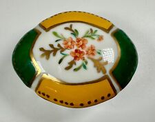 Vintage Porcelain Hand Painted Green & Yellow Floral Trinket Ring Box picture