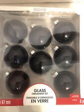 2.6 Inch Black Christmas Glass Ornaments Eight Piece Set New But Open Box picture