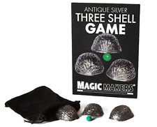 Deluxe ANTIQUE SILVER THREE SHELL GAME Metal 3 Set Magic Trick Bar Bet Nut + Bag picture